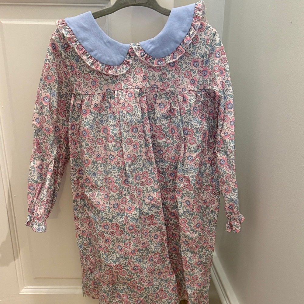 Stitchy Fish 4T Girls Floral Pink & Blue Cotton Nightgown with Peter Pan Collar